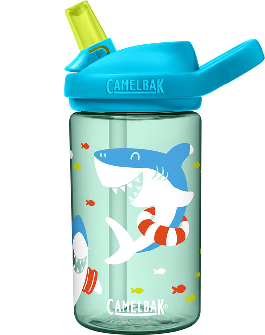 CamelBak Kids Eddy+ Bite Valve Straw Tritan Renew Water Bottle Summer Sharks, 14oz