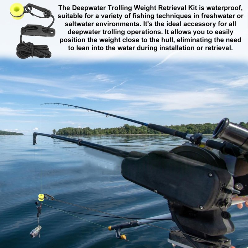 Fukaisu Downrigger Weight Retriever, Durable Fishing Trolling Weight Retriever with Snaps, Cleat, Fairlead & 78 Inch Cord for Deep-Sea Fishing & Trolling, Easy Management