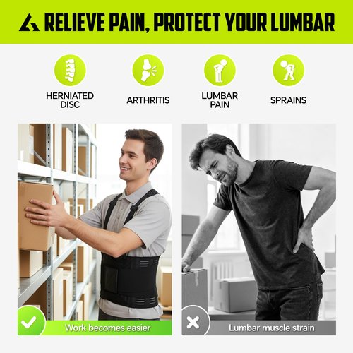FHOCSLO Work Back Brace for Lower Back Pain with Suspenders, Adjustable Lumbar Back Support Belt for Men & Women-Heavy Lifting, Safety Protection, Sciatica Relief (XL)