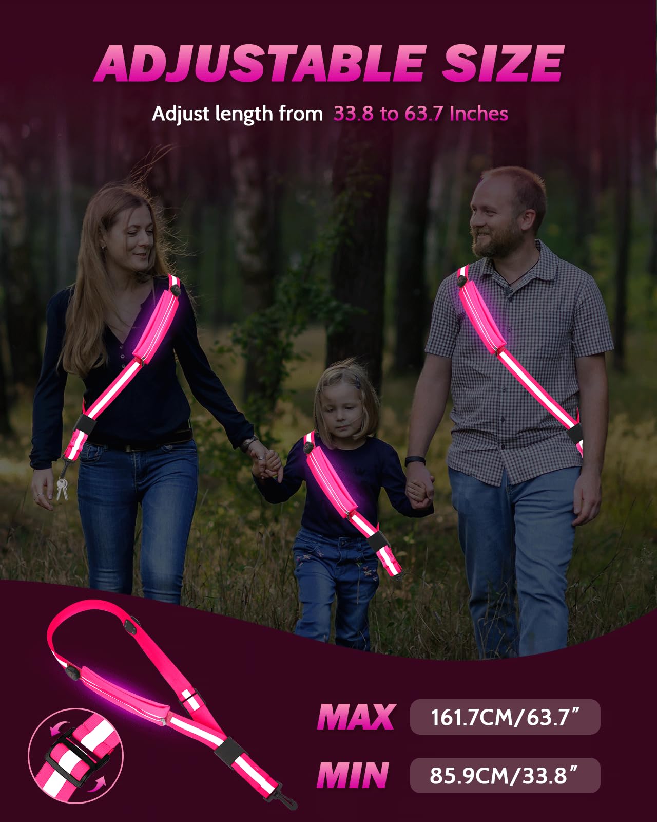 Fitense LED Reflective Belt Sash with Phone Holder, High Visibility Reflective Running Gear Rechargeable Light Up Safety Lights for Walkers for Runners Men Women