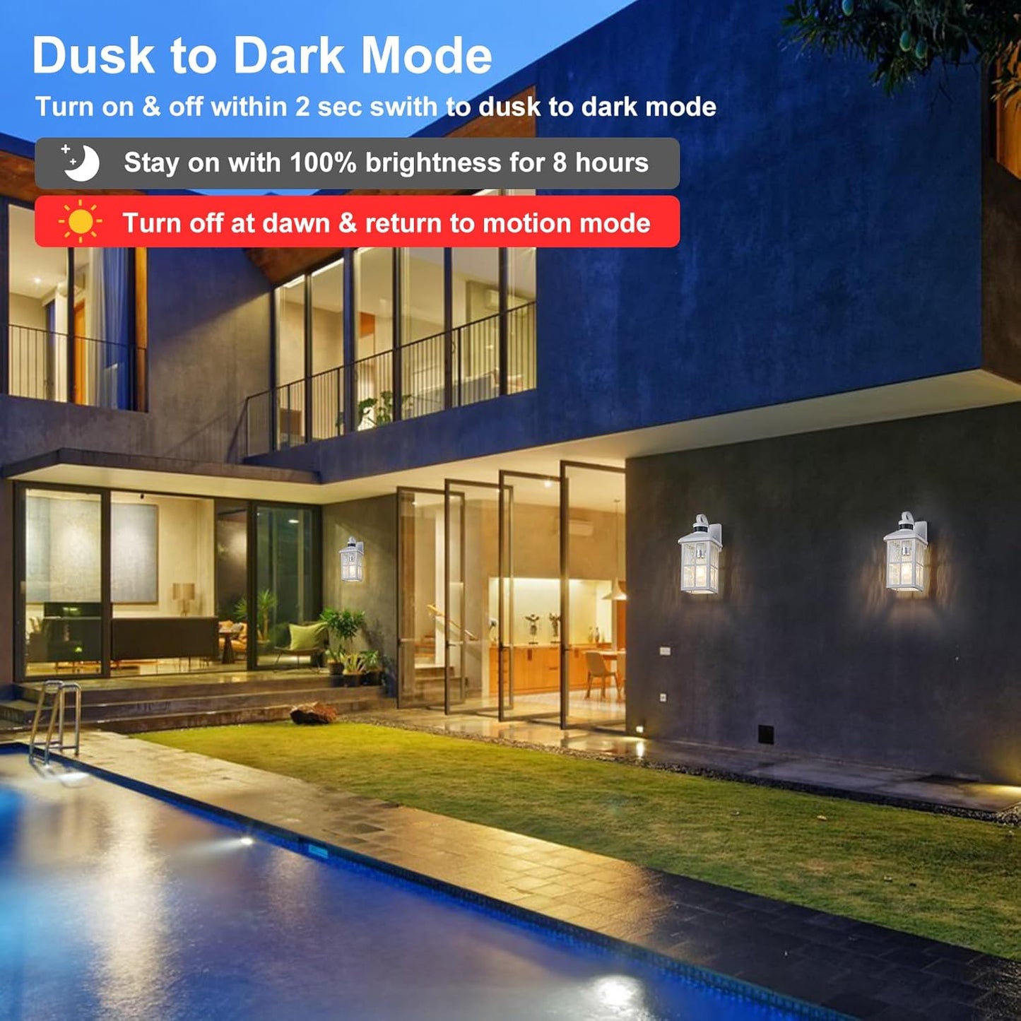 Motion Sensor Outdoor Wall Light - Dusk to Dawn Black Porch Fixture for Garage & Patio