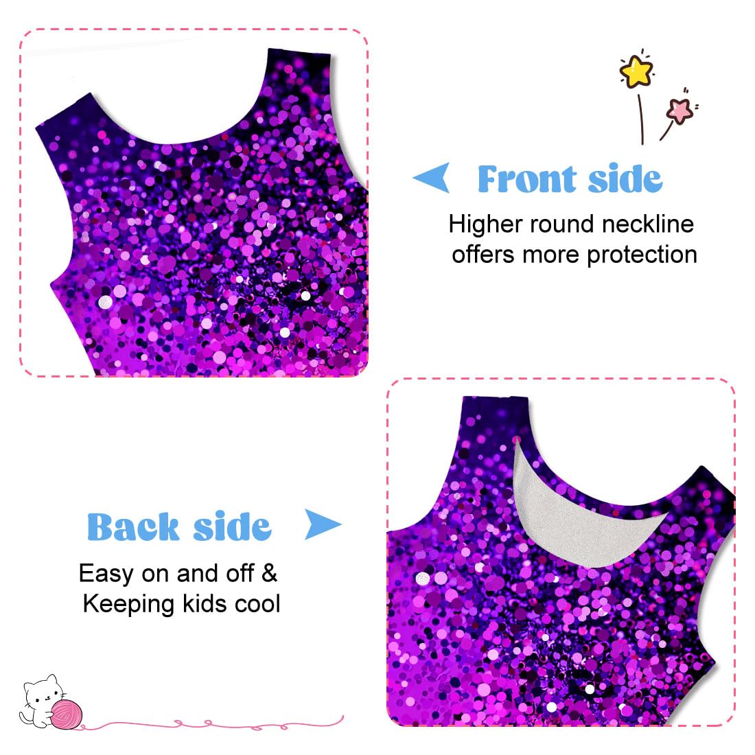 Funnycokid Gymnastics Leotards for Girls Dance Outfits Unitard Sparkly Clothes with Shorts, Diamond Purple Pink Shining, 5-6 Years