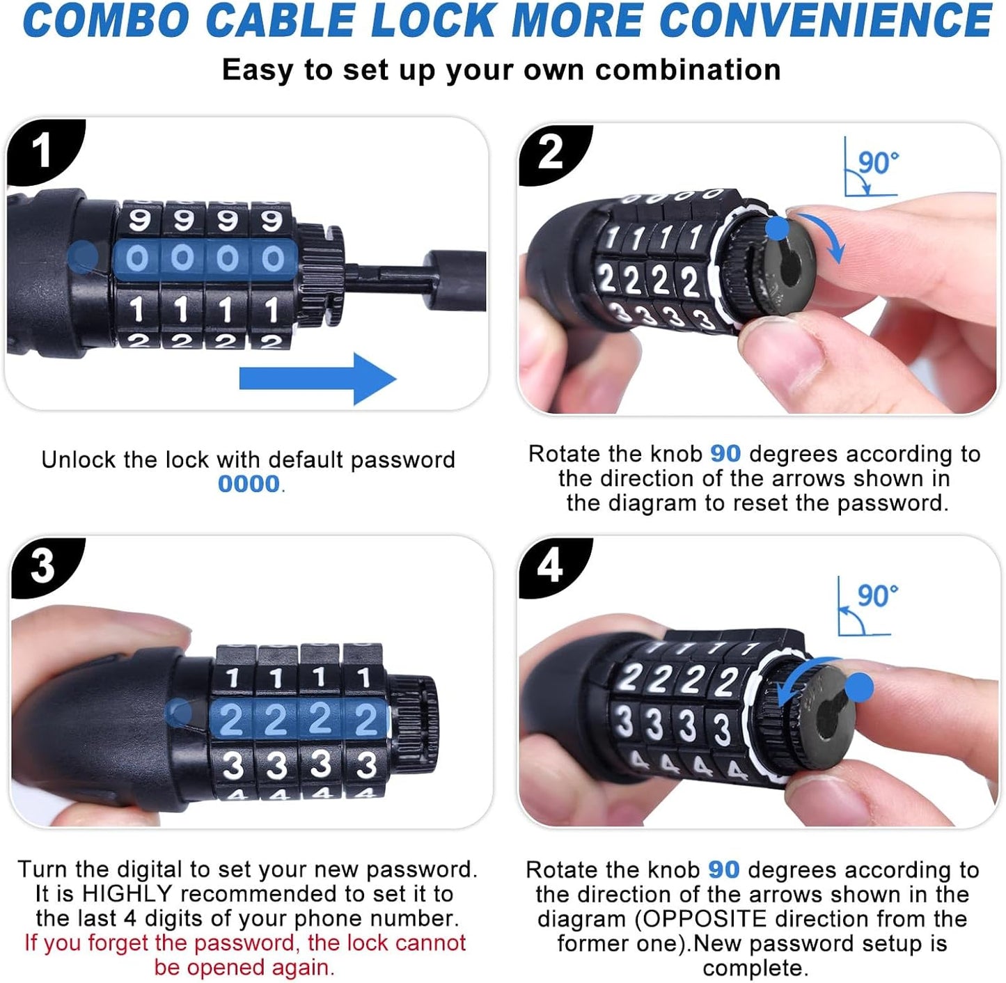 Skiennix Long Cable Lock - Extra Long 5ft to 25ft Resettable Combination Bike Lock | Ideal for Kayaks, Scooters, and Paddle Boards