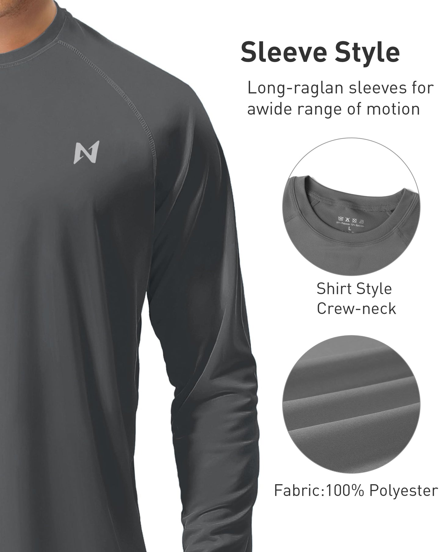 isnowood Sun Protection Shirts for Men, UPF 50+ Long Sleeve, UV Quick Dry Rash Guard Swim Shirt for Fishing Hiking Running Dark Grey
