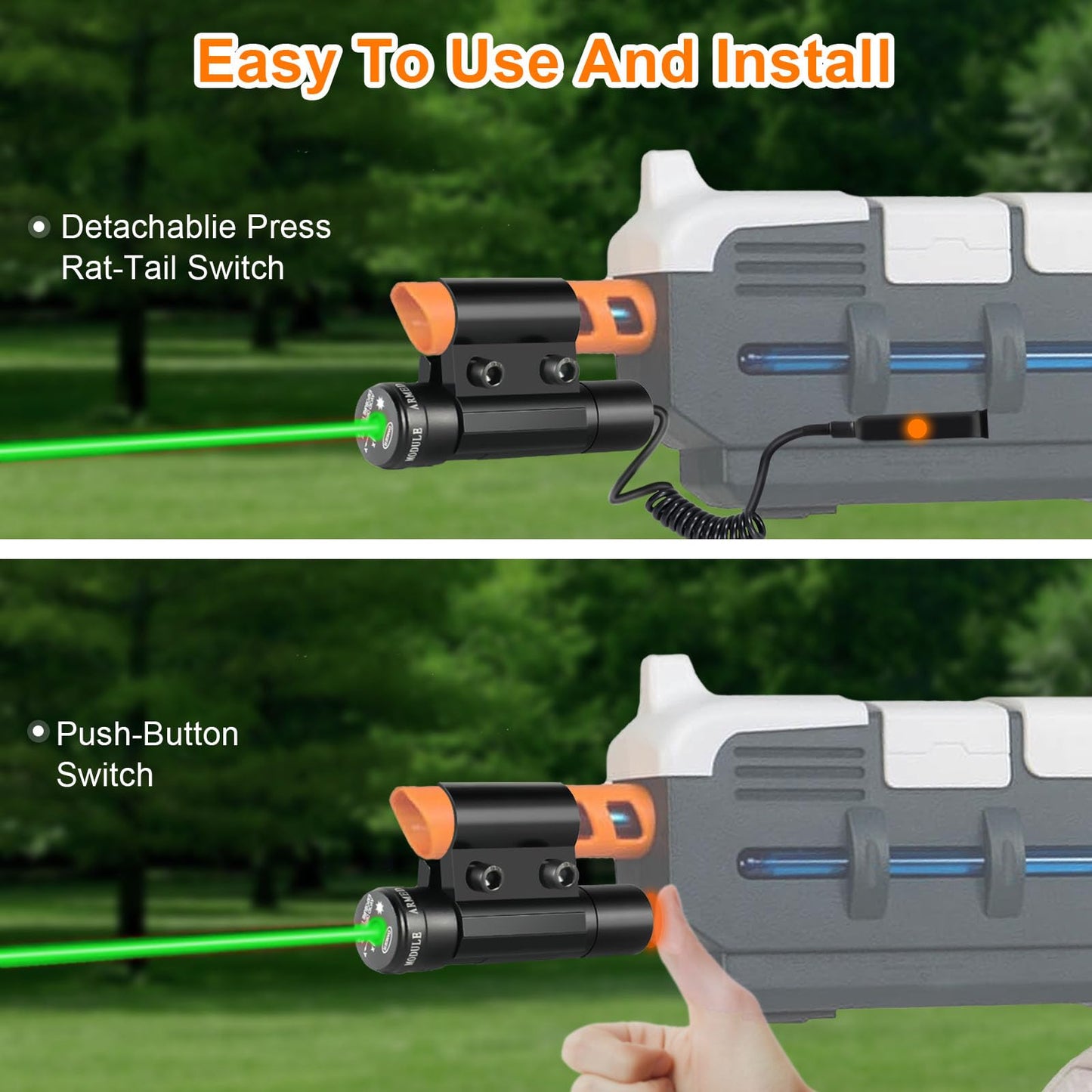 SZWRSKJ Laser Sight Compatible with Gel Ball Blasters, Red Dot Beam fit for Salt Gun, Splat Laser Scope with 2 Sets of Batteries, Airsoft BB Pump Add-On Accessories (Green Laser)