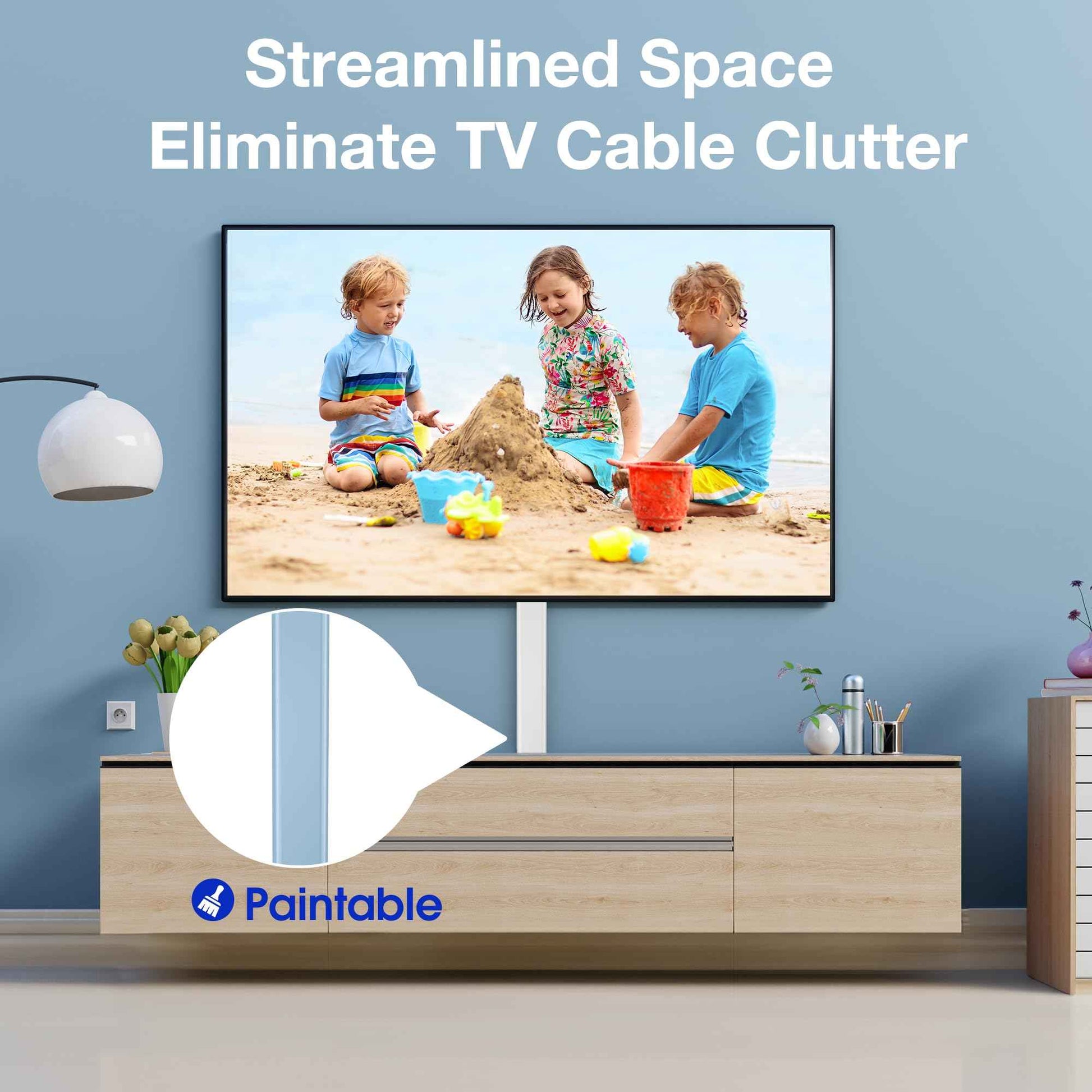 Delamu Cord Hider, Professional Cable Cover Kit for Wall, TV Wire Hider for Wall Mounted TV, Raceway Cover on Management Wires, Cable Concealer, 1.18'' H x 0.60'' W, White