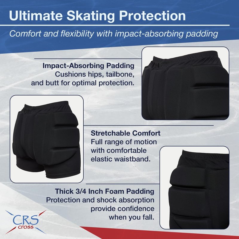CRS Cross Padded Figure Skating Shorts. Crash Pad Pants for Roller, Inline, Ice Skating, Snowboarding, and Skiing. Fall Impact Protection for Butt, Hips, and Tailbone (Ladies Small Black)