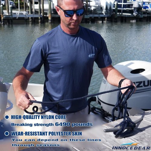 Marine-Grade Dock Lines by Hi-Performance | 4 Pack 1/2” X 15’ Double-Braided Nylon with 12” Eyelet - Navy Blue