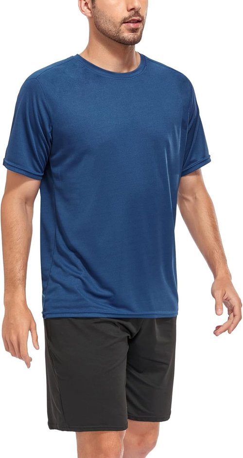 Kinglaman Men's Mesh Workout Shirts - Quick Dry Athletic Short Sleeve T-Shirts | Moisture Wicking, 1/5 Pack