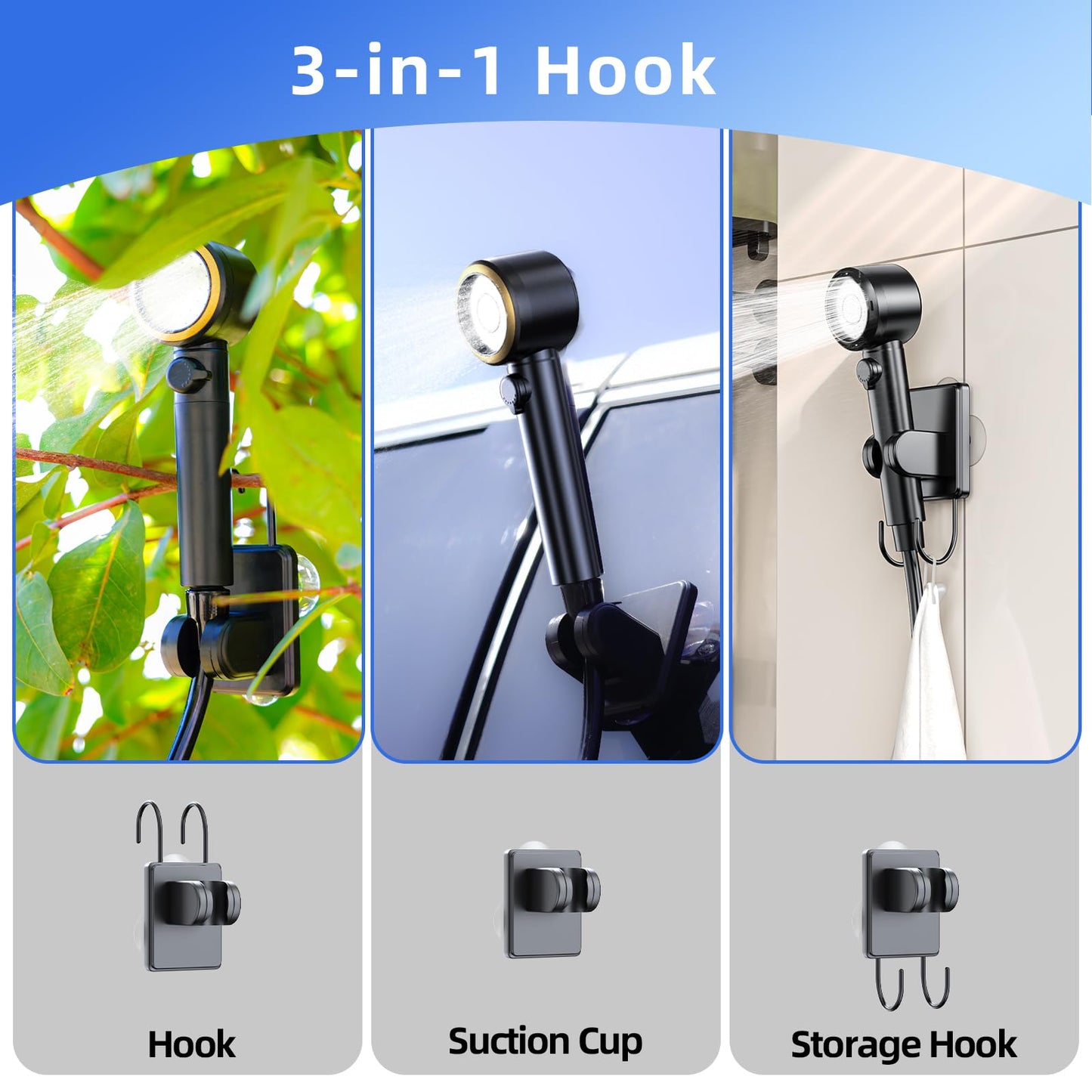 Portable Shower for Camping,8000mAh Rechargeable 160~220 Minutes Long-Runtime Camping Shower Pump with 10 Spray Modes,Fahrenheit Display, IPX8 Waterproof Outdoor Camp Pump for Hiking, Travel, Car, Pet