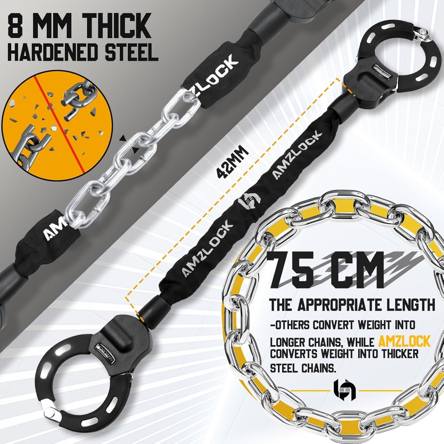 Skiennix Heavy-Duty Scooter Lock - 5/16" Anti-Theft Chain for Electric Scooters, E-Bikes & Bicycles | 29.5" (75cm)