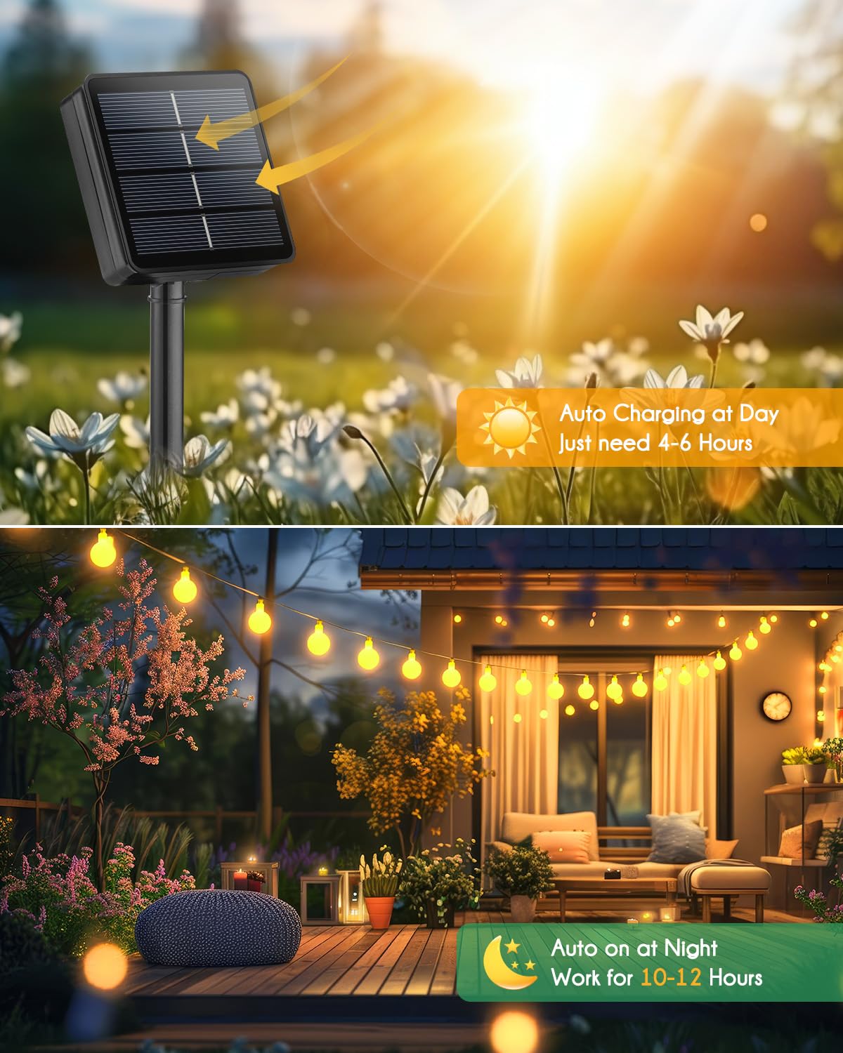 Brightown Solar String Lights Outdoor Waterproof, 19.6Ft 60 LED Globe Solar Patio Lights, 8 Modes Balcony Lights for Yard Patio Tree Canopy Party Camping Balcony Decor(Warm White)