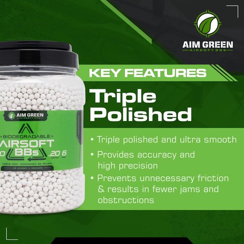 Aim Green Biodegradable Airsoft BBS - Premium 6mm 20g to 40g | Eco-Friendly 2,500 to 10,000 Count