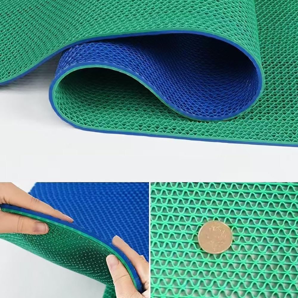 PVC Drainage Floor Mat Non-Slip Commercial Wet Area Mat for Outdoor and Indoor Restaurant Kitchen Bar Swimming Pool Splash Matting Water Drain Flooring Mat (Blue and Green, 3FTX11FT)
