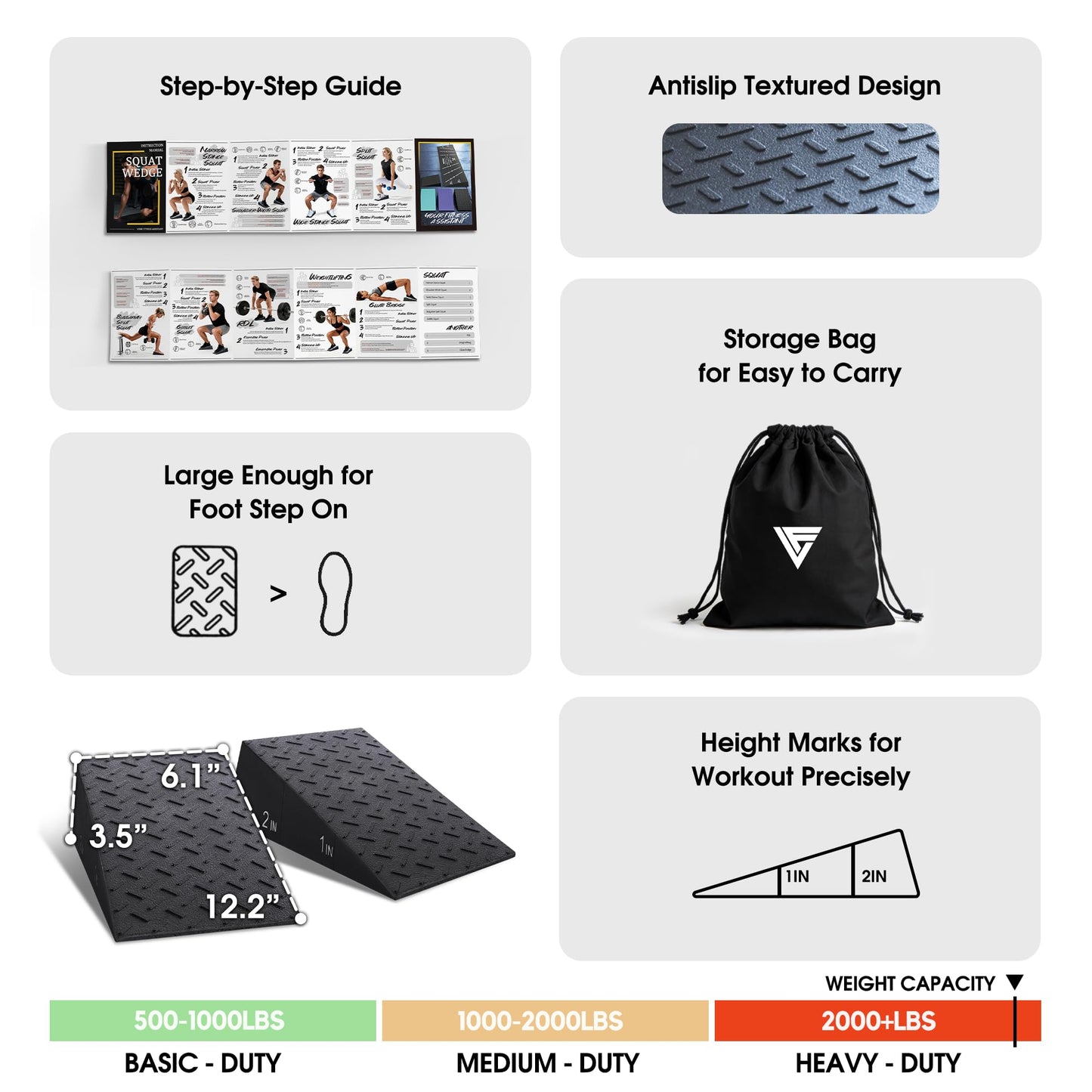 Folaps Squat Wedge Block with Guide for Heel Elevated Squat Weightlifting Slant Board for Squats with Carry Bag to Improve Mobility Balance and Strength