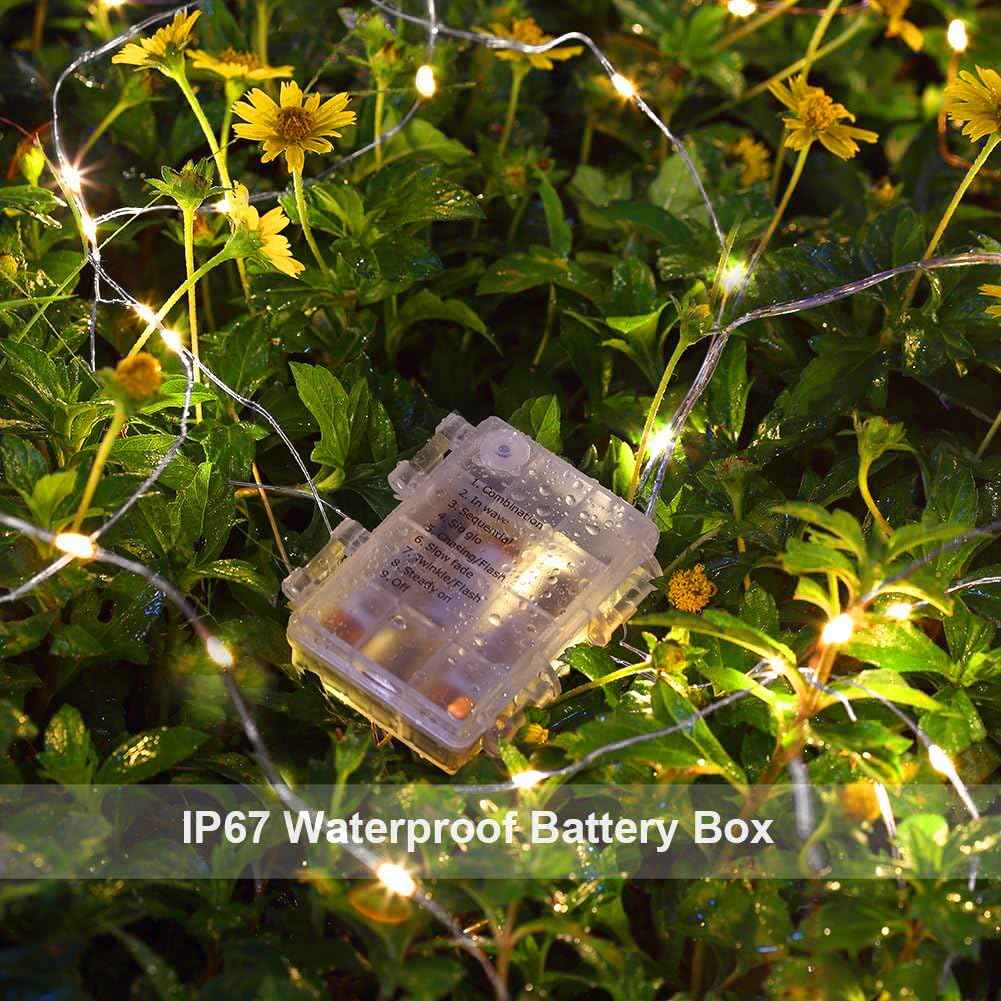 GDEALER 4 Pack 16.4 Feet 50 Led Fairy Lights Battery Operated with Remote Timer Waterproof Silver Wire Twinkle Christmas String Lights Outdoor Indoor 8 Modes for Bedroom Wedding Dorm Decor Warm White