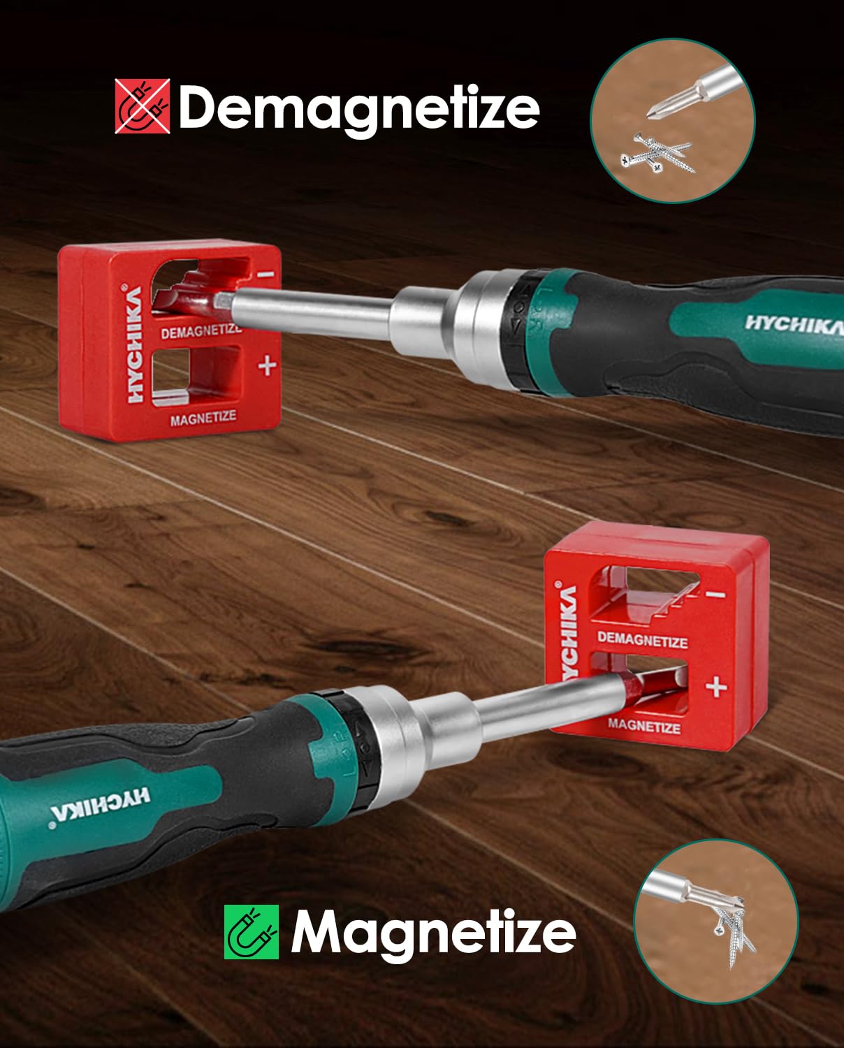 HYCHIKA Ratcheting Screwdriver 16-in-1, Magnetic Ratchet Screwdriver Set, Screw Driver Multi Bit All in One with Phillips, Slotted, Torx, Square, Hex bit and Double End Nut Driver