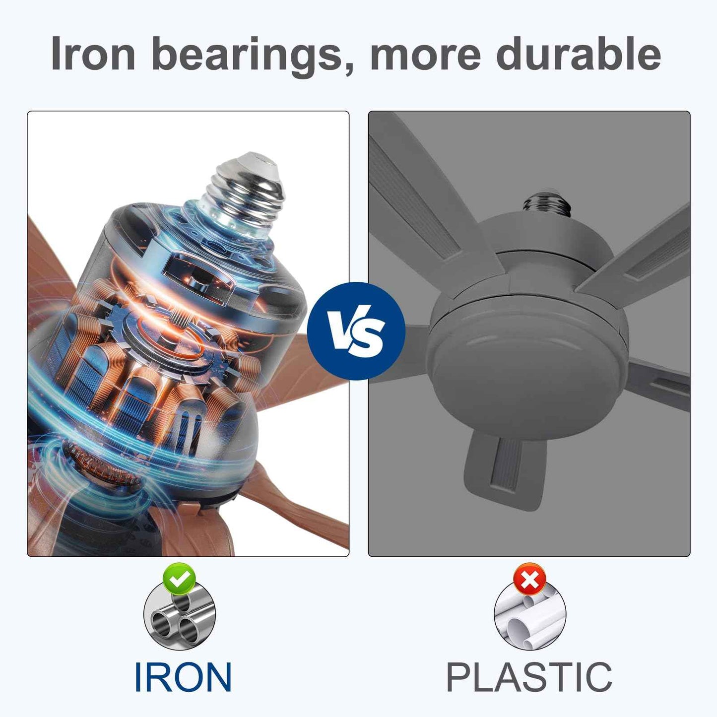 Socket Fan Light, Light Bulb Fan 20.5IN Dimmable, Screw in Socket Fan Ceiling Fan with Light for Garage, Kitchen, Basement (Wood Grain)