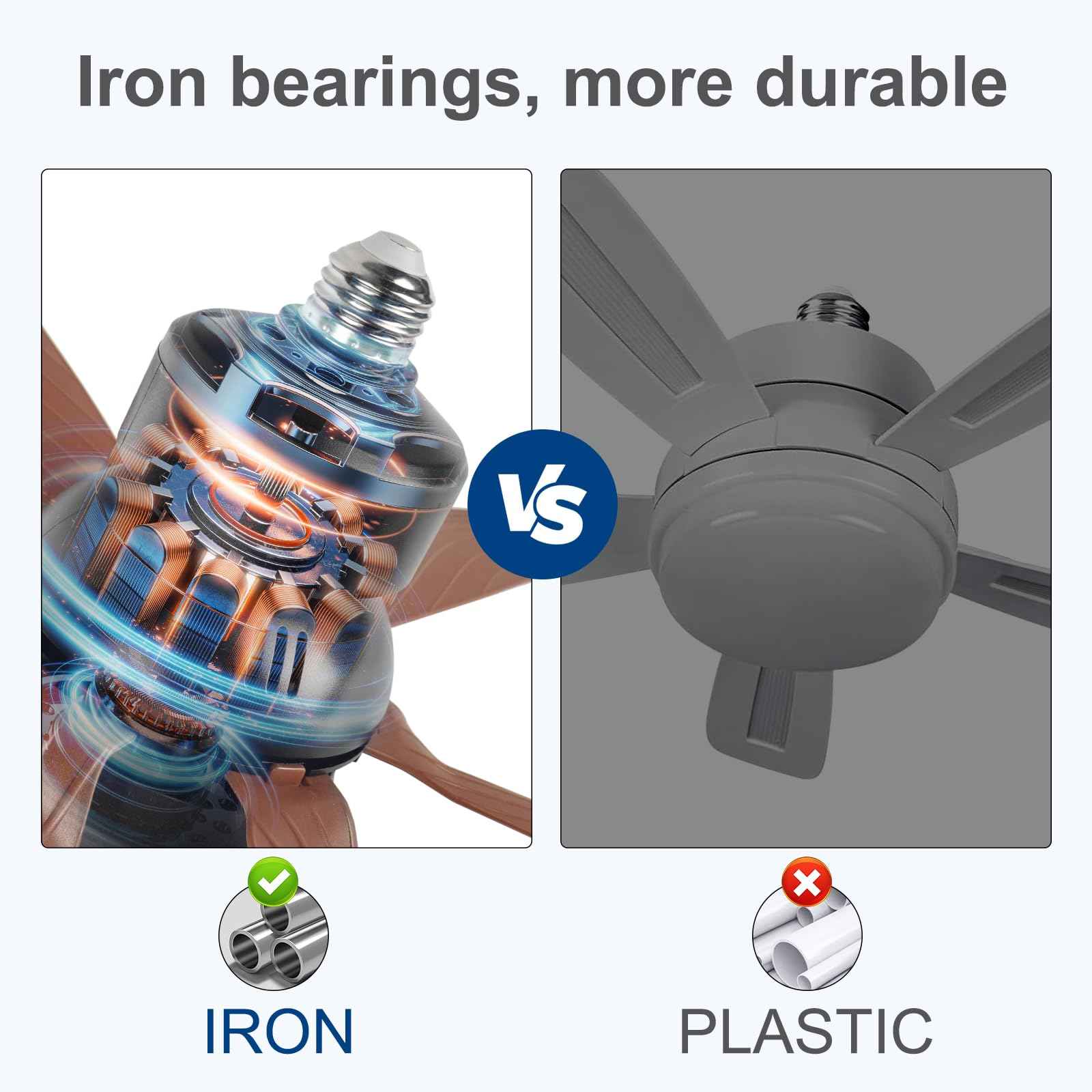 Socket Fan Light, Light Bulb Fan 20.5IN Dimmable, Screw in Socket Fan Ceiling Fan with Light for Garage, Kitchen, Basement (Wood Grain)