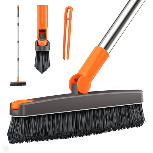 AIR U+ Grout Brush with Long Handle 180° Swivel Scrub Brush with Tweezers to Hair Clip V-Shape Grout Line Scrubber Stiff Bristles for Deep Cleaning Crevice, Tile Line, Shower, Kitchen, Corners