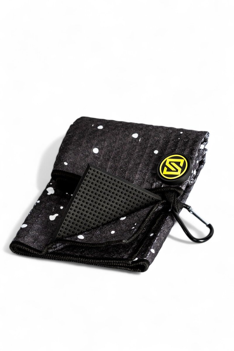 SKIVE Golf Premium Magnetic Golf Towel | Super Strong Magnet | Absorbent Microfiber Waffle Design | Built-in Silicone Brush | Golf Towels for Golf Bags (Black w/White Drip)