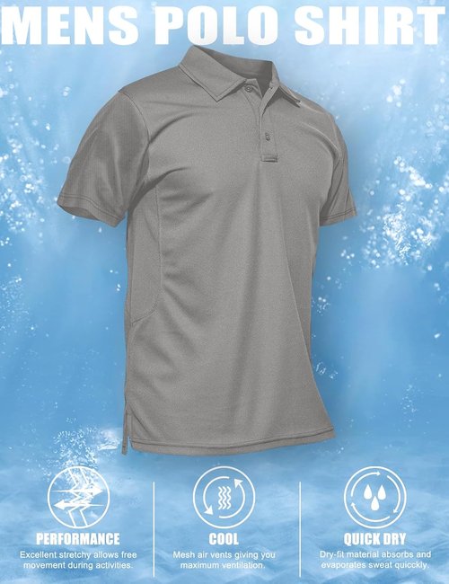 MAGCOMSEN Men's Polo Shirt - Quick Dry Tactical Performance Tee | Short Sleeve Pique Jersey Golf Shirt