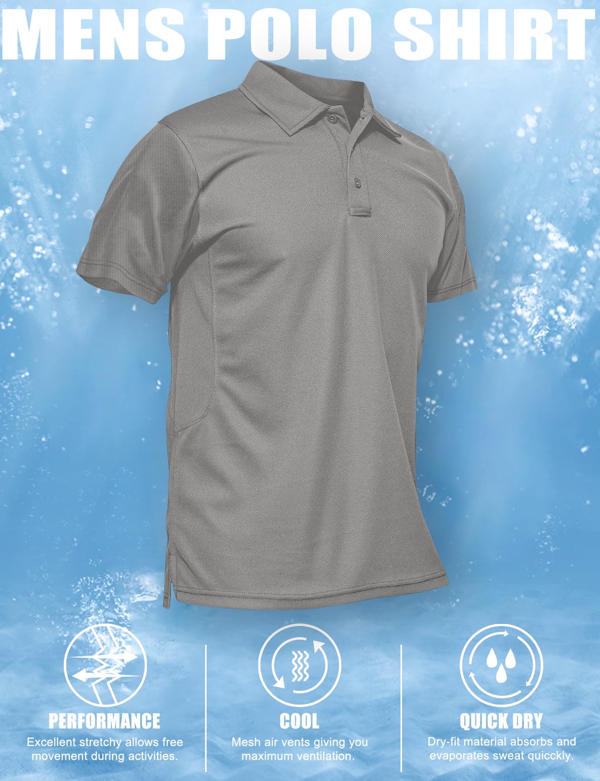 MAGCOMSEN Work Shirts for Men Golf Shirts Fishing Shirts Casual Shirts Quick Dry Shirts Golf Polo Shirts Light Grey XXL