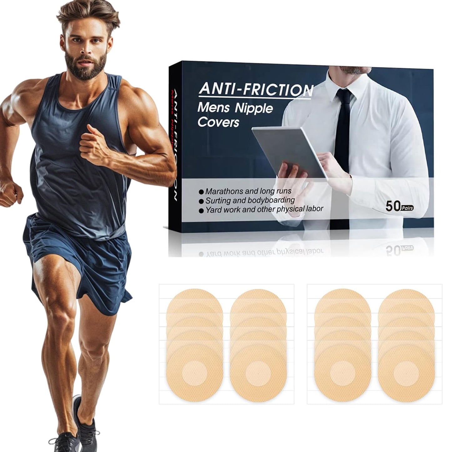 HNZGYB 100Pcs Nipple Covers Sticker Men, Anti-Chafing, Ultra Comfortable, Hypoallergenic Materials, shield Running Gear, Anti Chafe Marathon Essentials Beige
