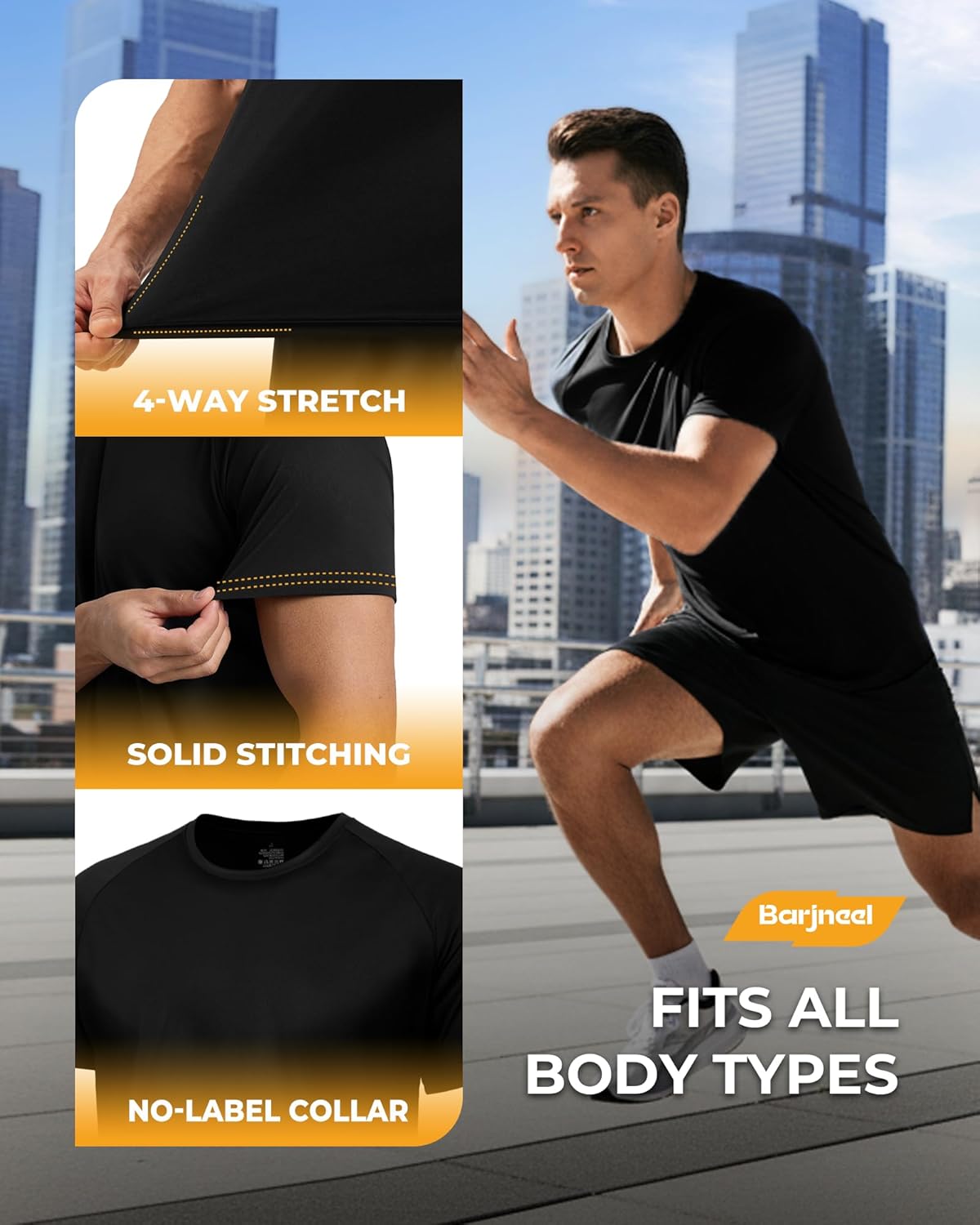 Skiennix Men's Workout Shirts - Quick Dry Moisture-Wicking T-Shirts for Gym & Running | 2-Pack Black