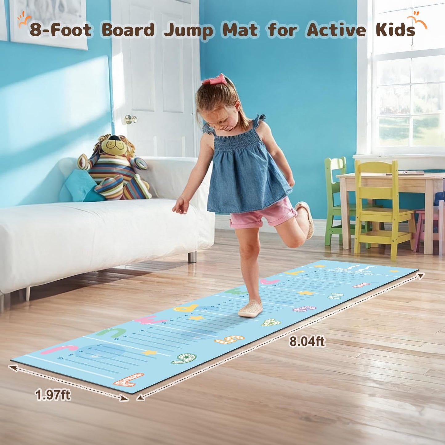 Jump Mat for Kids, Non-Slip Standing Broad Jump Training Mat with Measurement Marks and Carry Strip, Roll-Up Fitness and Activity Floor Jumping Pad for Home Workout, Jumprope, Yoga, Exercise