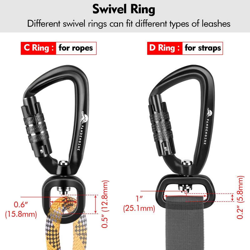 PANDENGZHE 3 Pack Locking Carabiner Clip 2.5" with Swivel C Ring for Securing Pets, Dog Leash Harness, Camping, Hiking, Keychains