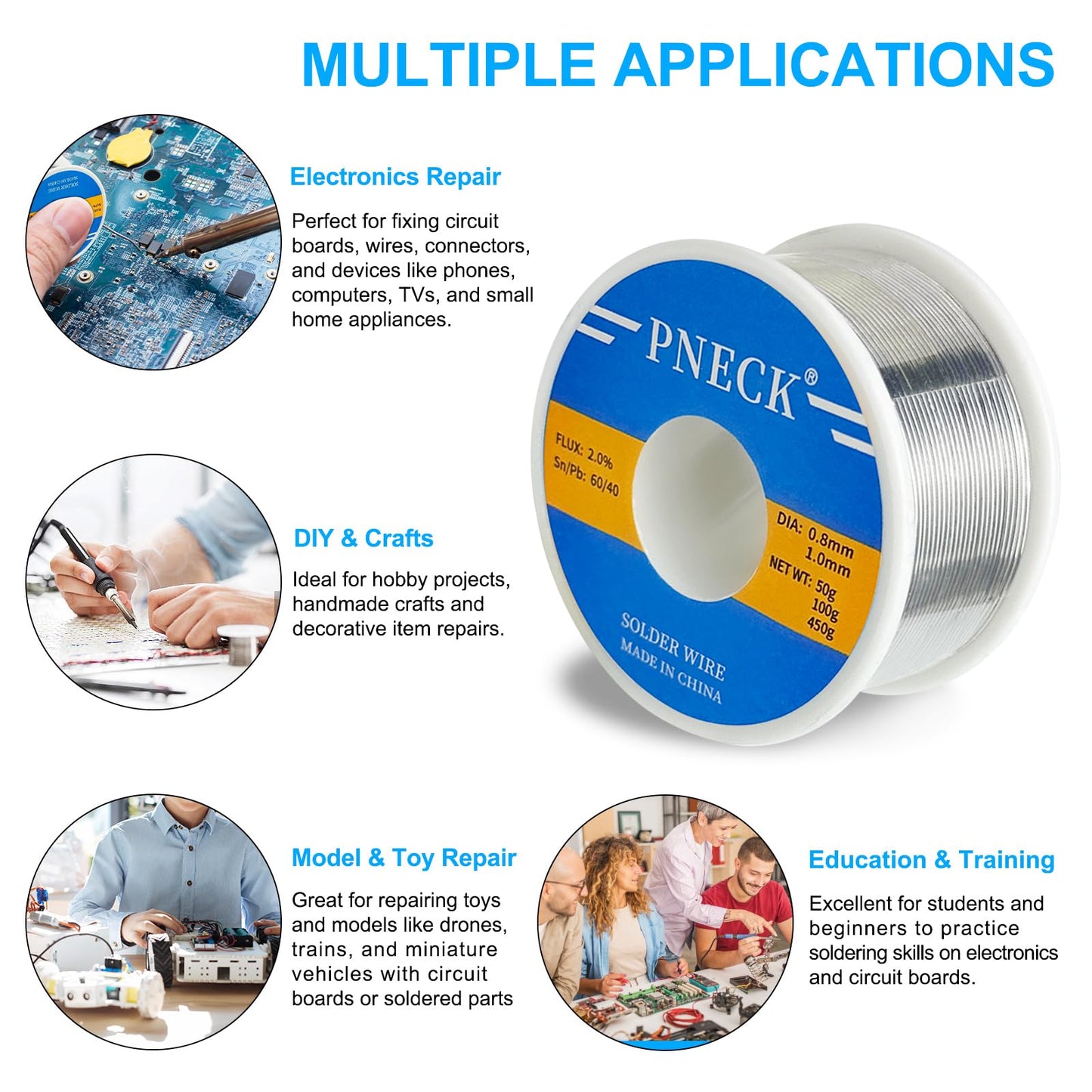 PNECK 60/40 Tin Lead Rosin Core Solder Wire for Electrical Soldering, 0.04" 3.53 oz (1.0 mm 100 g)