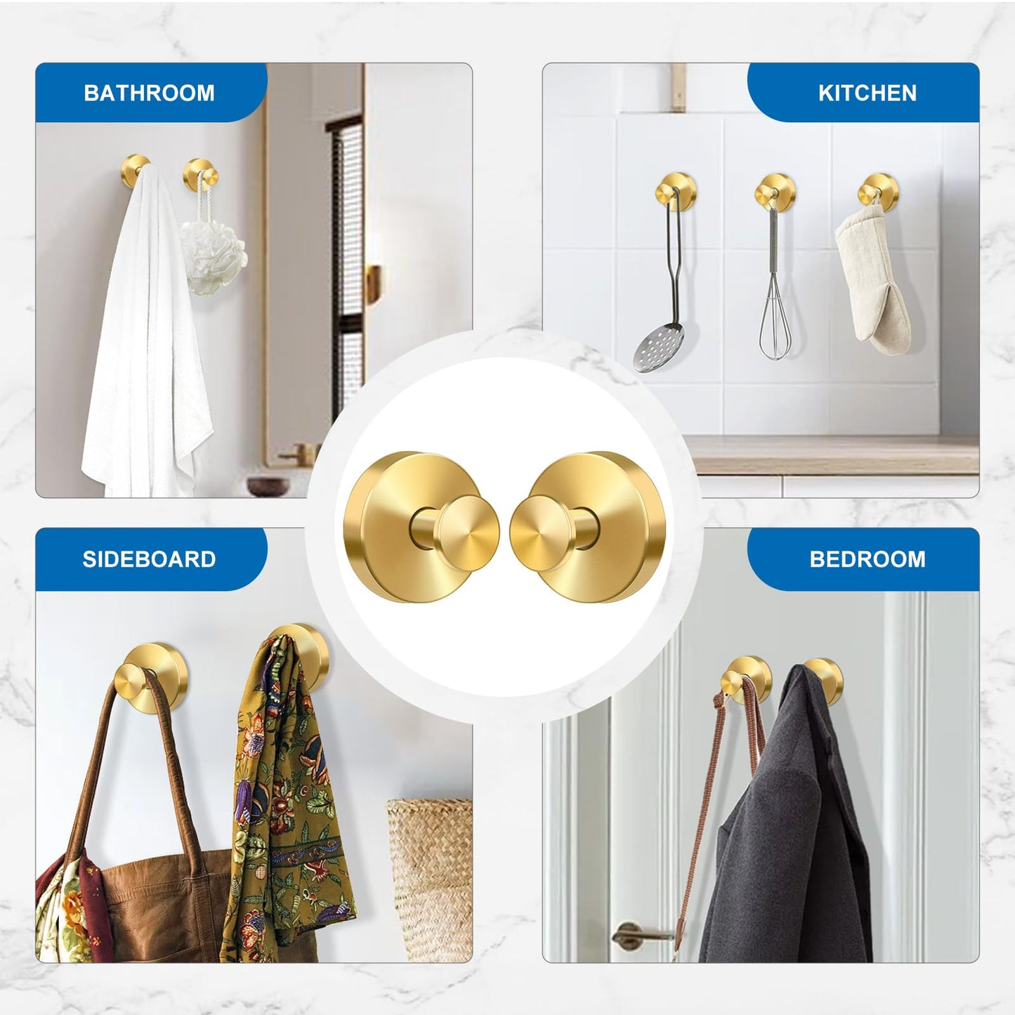 EASETROL Gold Suction Cup Hooks for Shower, Heavy Duty Wreaths Hangers for Glass Door Window, Bathroom Towel Robe Suction Cup Hook, No Drill Holder on Smooth Wall, Mirror, Tile for Home (2, Gold)