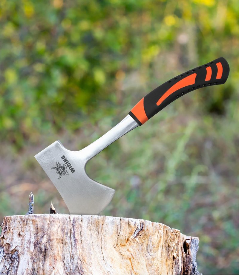 WICING 13.8" Hatchet, Camping Axe High Carbon Steel & Shock Reduction Grip with Nylon Sheath
