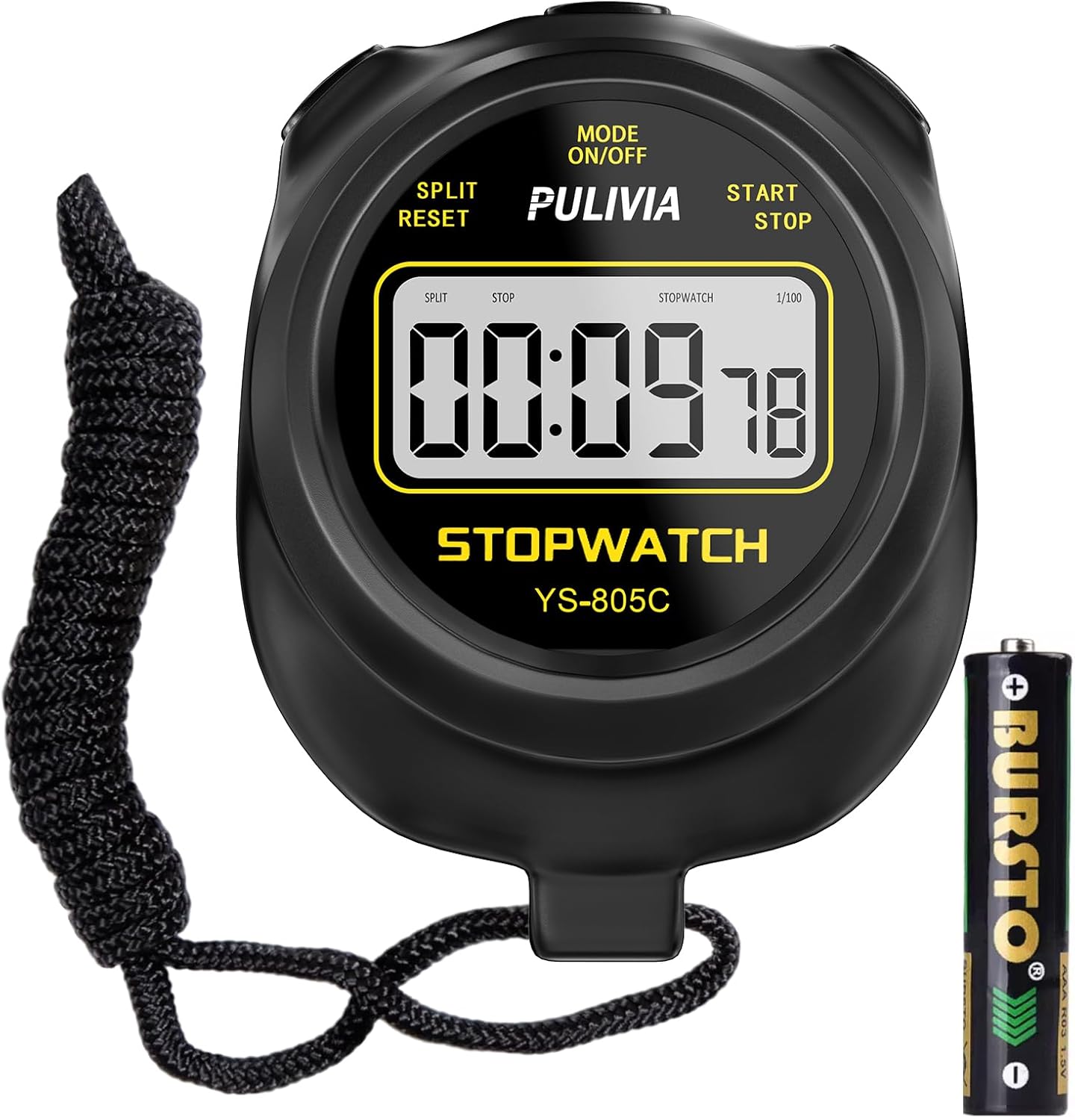 Skiennix Stopwatch Timer - Digital Countdown Timer for Sports | Simple Operation, Black