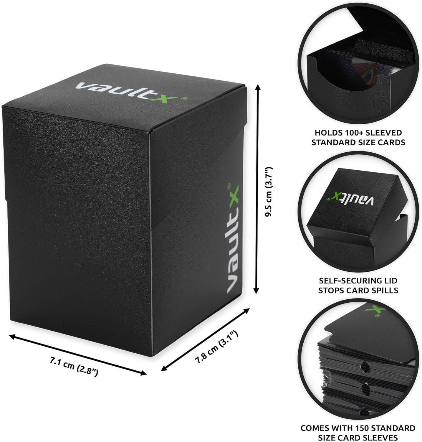 Vault X Trading Card Deck Box - Large Standard Holder for 100+ Sleeved Cards | Includes 150 Black Sleeves