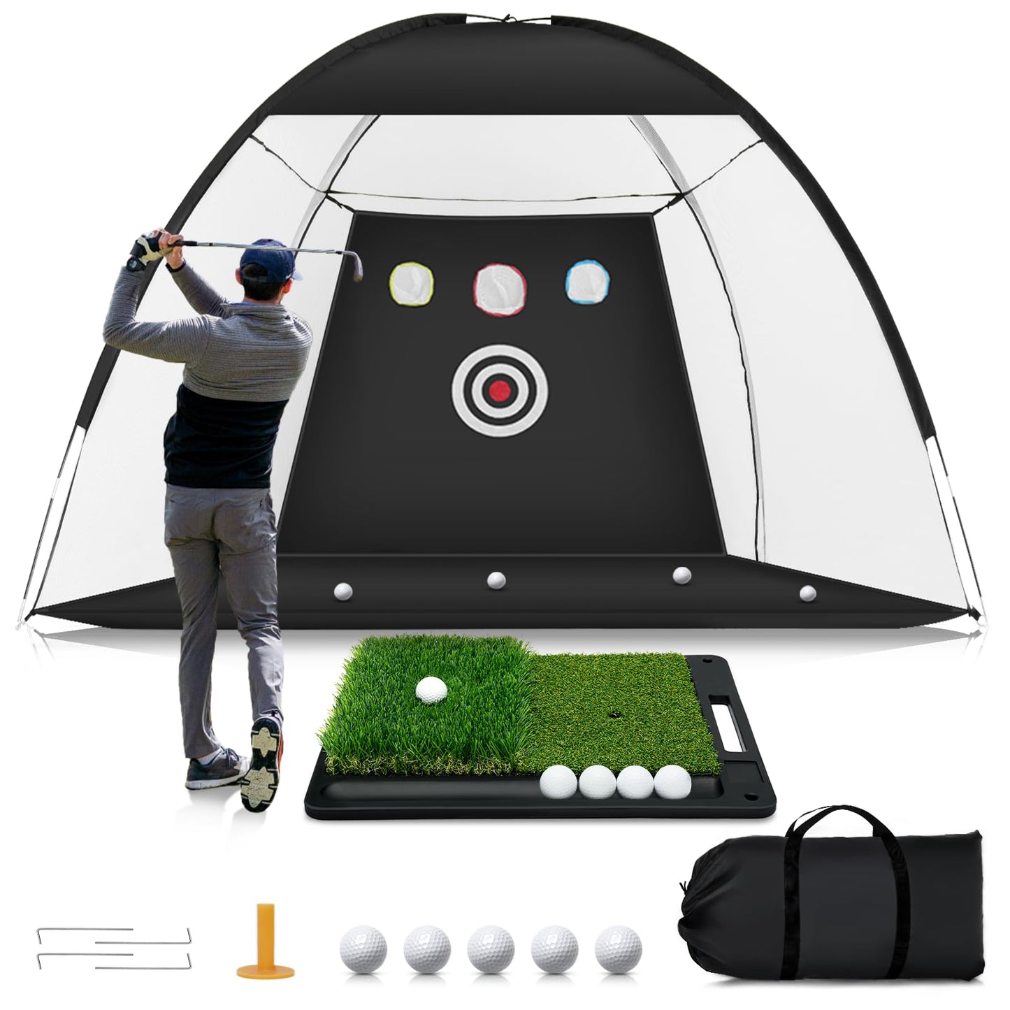 Golf Net: 10 x 7FT Practice Net with Mat for Chipping, Swing, Driving Practice, Nets for Backyard, Indoor & Outdoor Use, Ideal Golf Accessories Gifts for Men, Women, dad, Husbands, and Golfers
