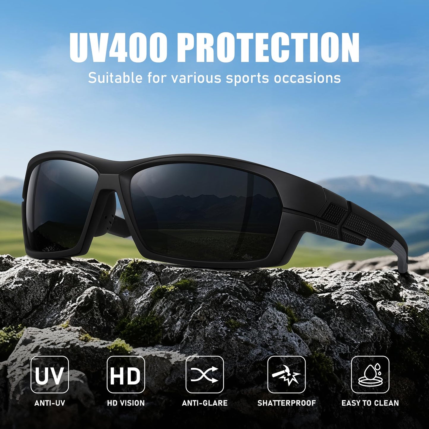 CTYZE Polarized Sports Sunglasses for Men, Wrap Around Sun Glasses for Fishing Driving Running Cycling Golf UV Protection