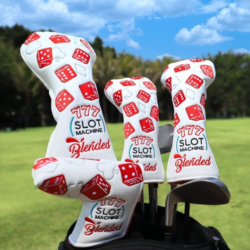 BAIRBRE Golf Club Covers Lucky 777 Blade Putter Headcover Golf Driver Covers Fairway Wood Headcover Hybrid Head Cover Blade Putter Cover Leather 3 Wood Headcovers Golf Headcovers for All Brand