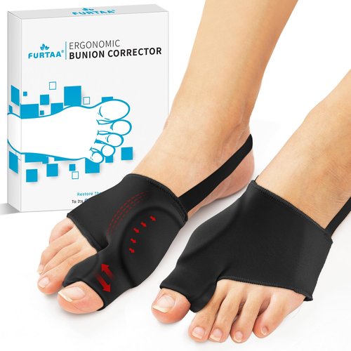 FURTAA Bunion Corrector for Overlapping big Toes,Big Toe Straightener,Bunion Splint,for Bunion Relief,Hallux Valgus Pain Relief,Comfortable & Breathable. (Black, MIDDLE:MEM(5-7)/WOMEN(7-9))