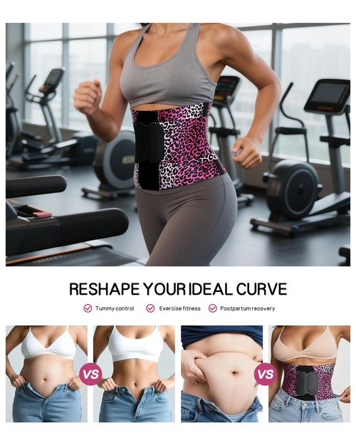 anylost Waist Trainer for Women Belt Body Shaper Corset with Tummy Control for Workouts, Ab Belt Waist Cincher Shapewear with Triple Wrap for Daily Wear, Fuchsia Leopard Print