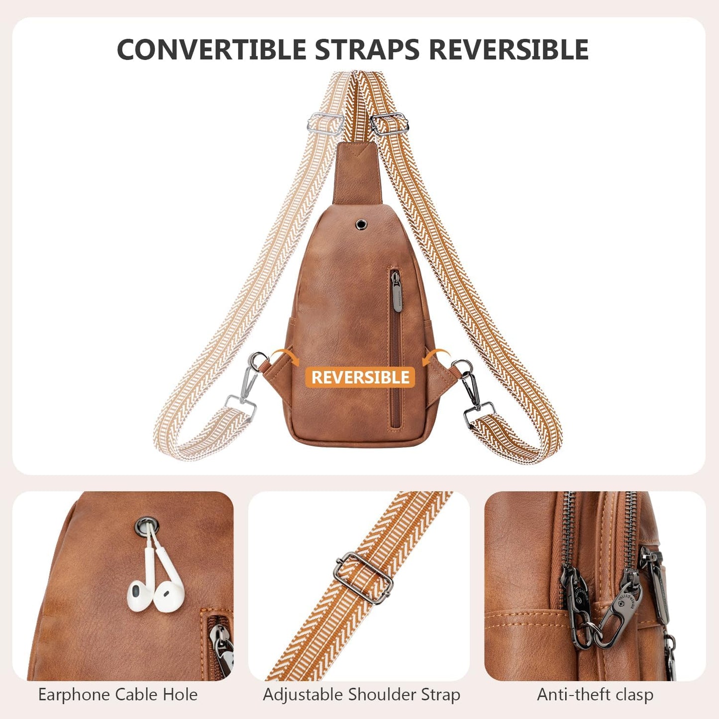 Skiennix Anti-Theft Sling Bag - Stylish PU Leather Crossbody Chest Bag with Adjustable Strap | Brown