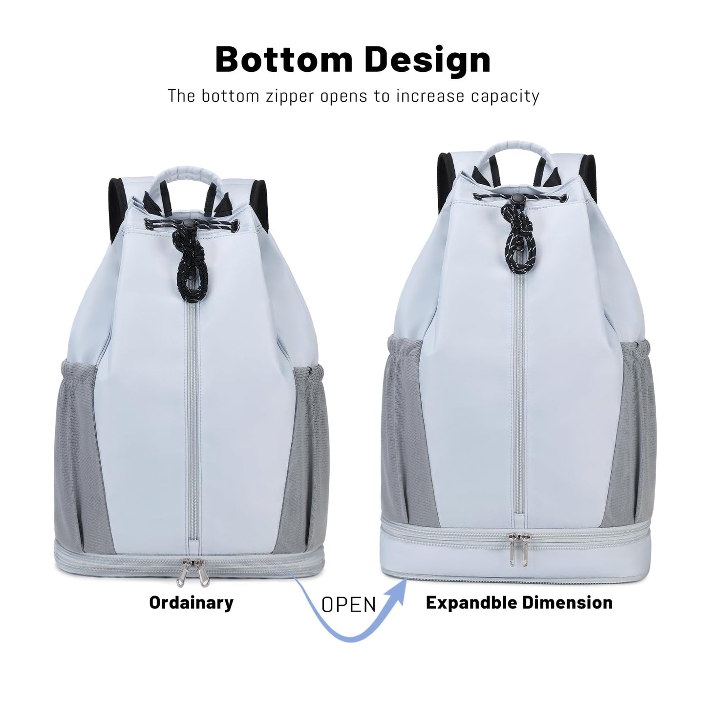 Gym Backpack with Drawstring Closure, Expandable Shoe Compartment, Water Resistant Laptop Backpack, Thick Padded Back & Shoulder Straps, Heavy Duty Durable Daypack for Sports, Work, Travel, Black