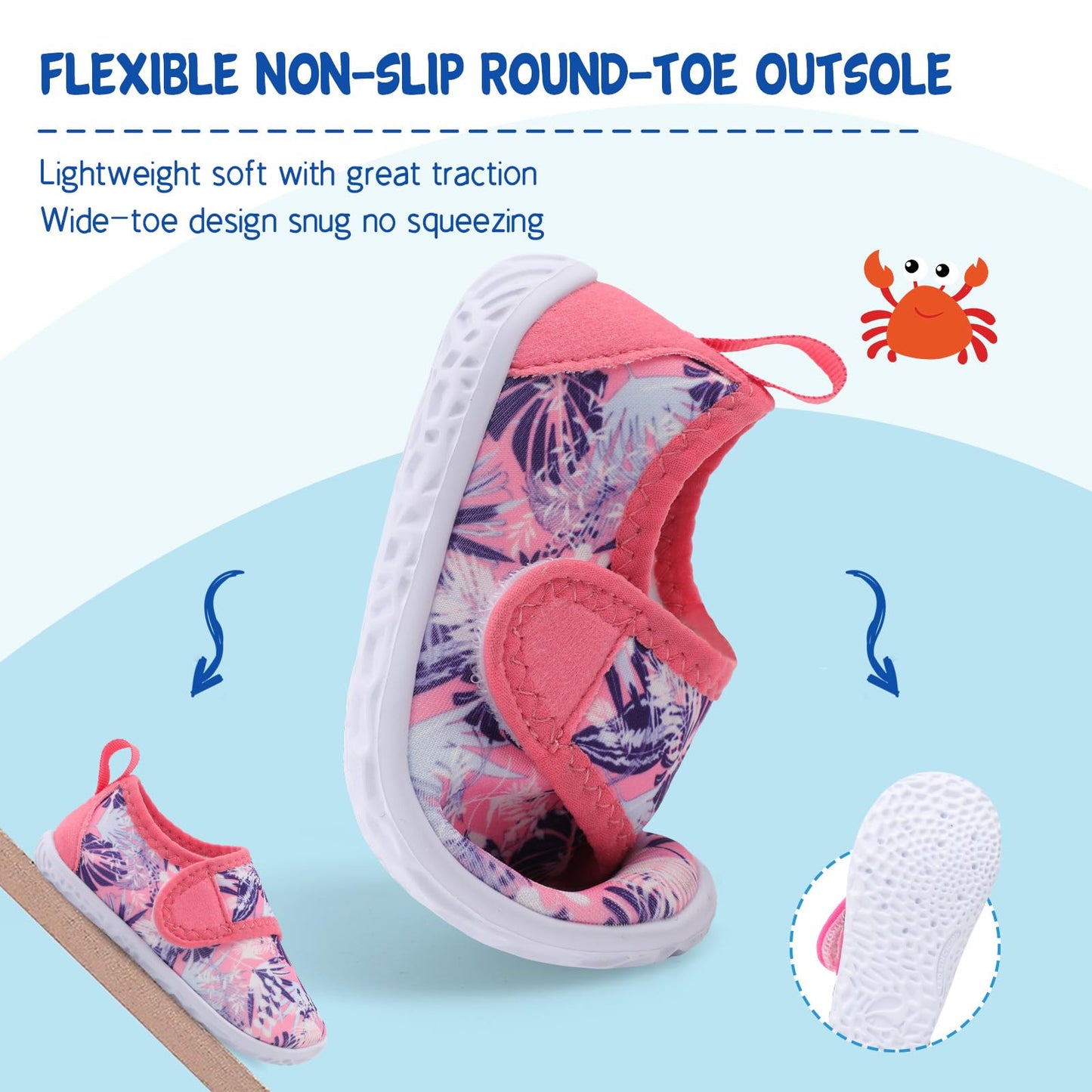 LeIsfIt Kids Water Shoes Toddler Girls Boys Swim Shoes Outdoor Quick-Dry Breathable Aqua Socks for Beach Pool Surf, Pink Pattern, 12 Little Kid