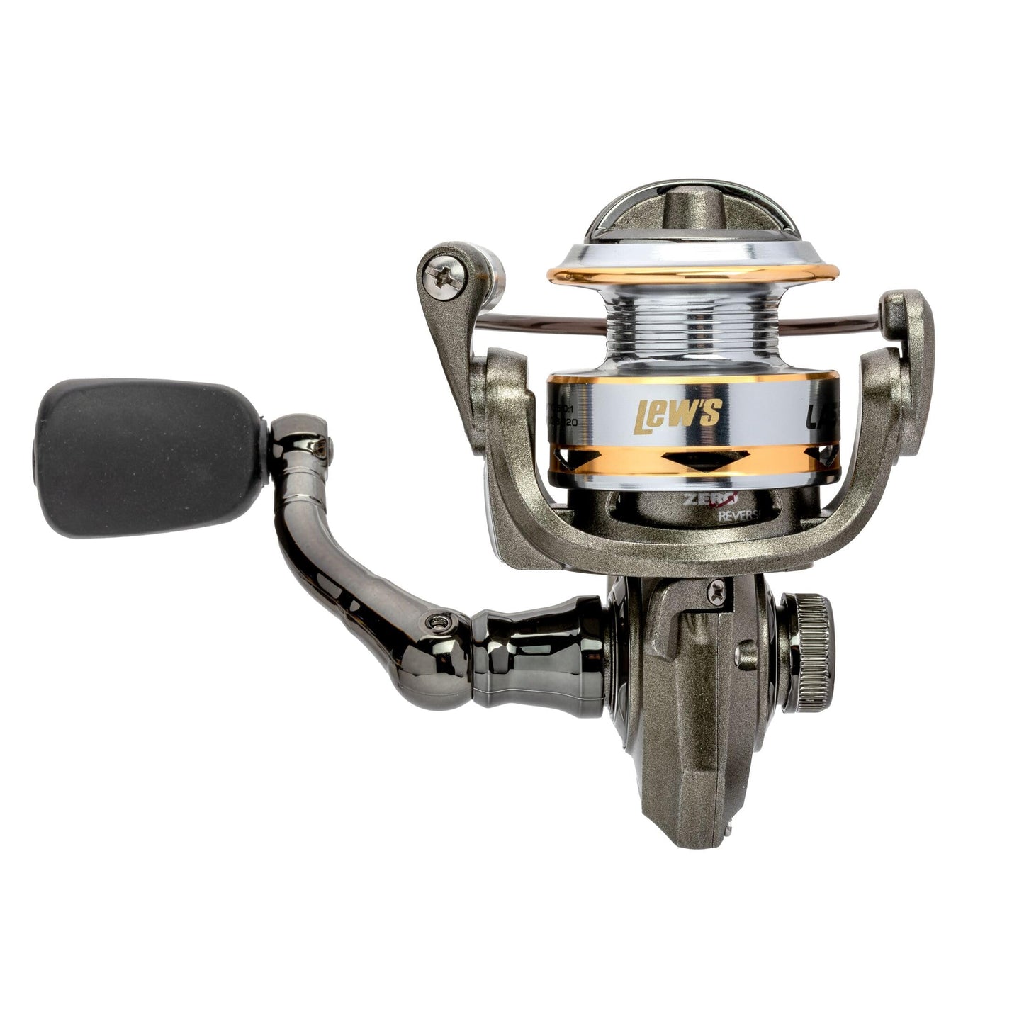 Lew’s Laser Lite Spinning Fishing Reel, Size 75 Reel, 6+1 Bearings, 5.0:1 Gear Ratio, Graphite Frame, Metallic Gray/Silver/Gold (Clam Packaging)