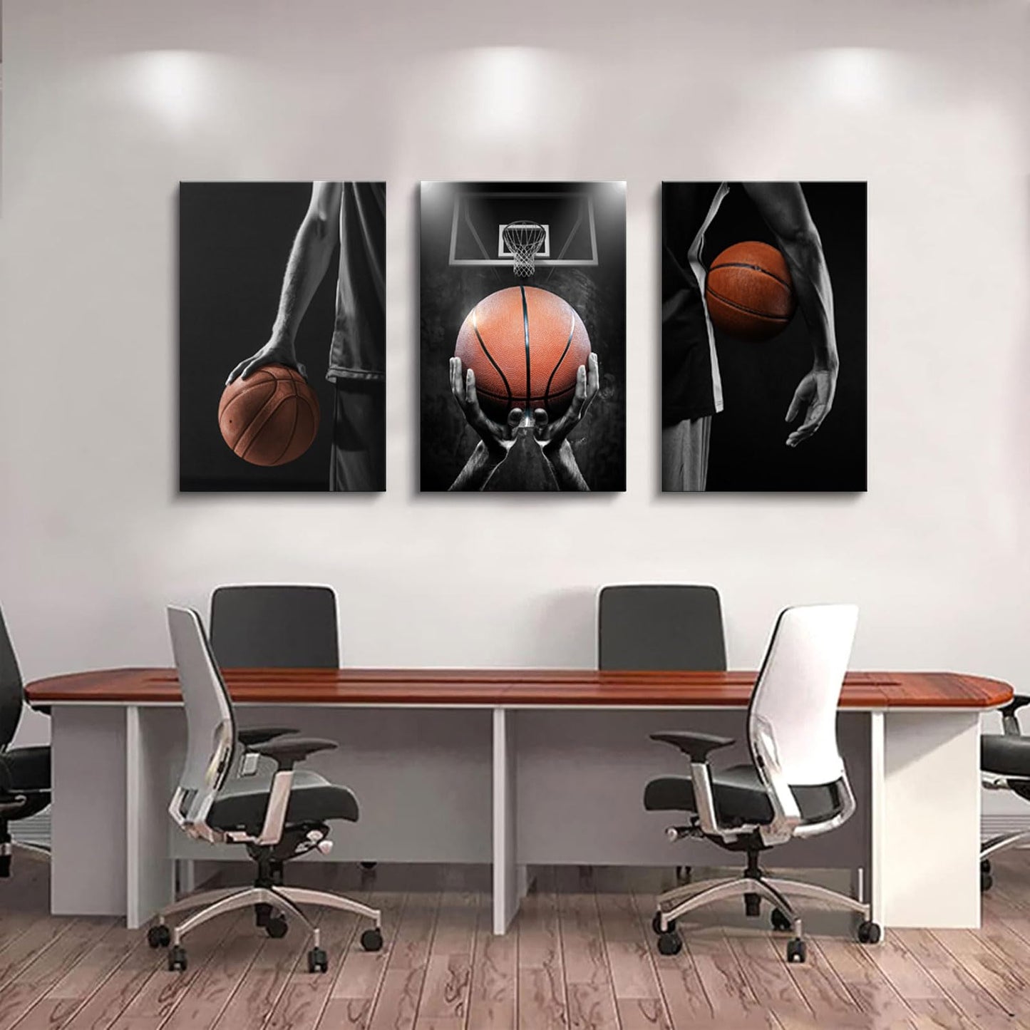 Basketball Posters Canvas Wall Art Set of 3 - Black and White Sports Decor for Mens Teen Boys Room Bedroom Dormitory Office Wall Decor (12x16 Inches) Wrapped Canvas