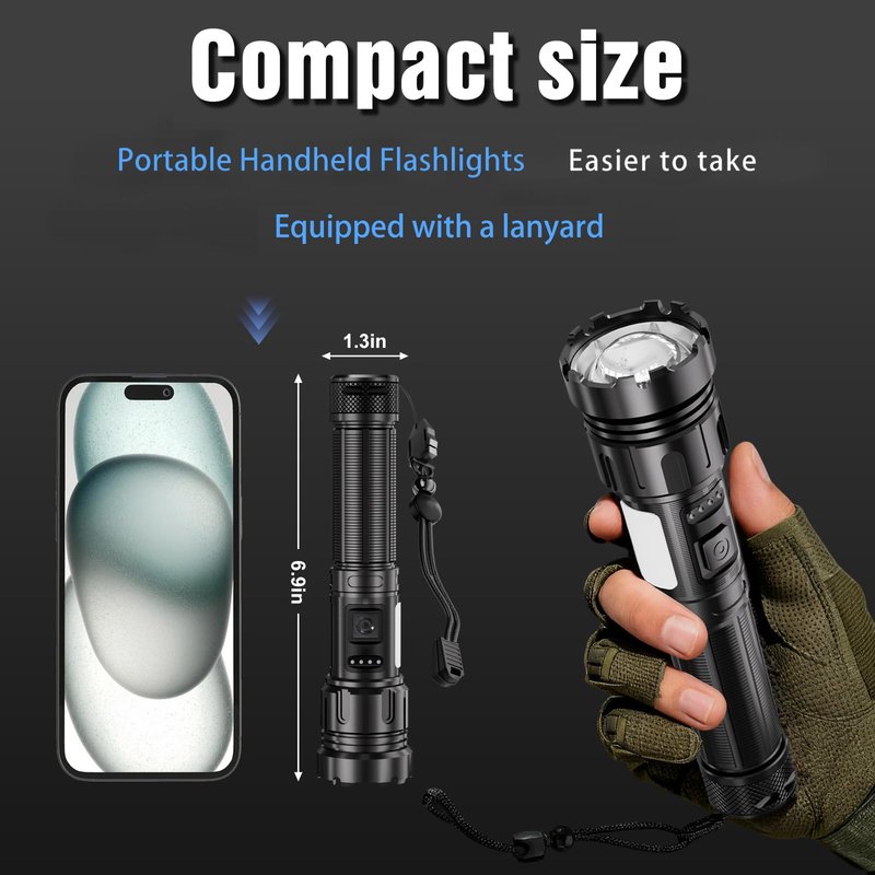 Skywolfeye Rechargeable Flashlights High Lumens, 1200.000 LM Super Bright Flashlight 7 Modes Zoomable LED Hands-Free Magnetic Inspection Light for Kids Adults Outdoor Camping Hiking Emergency