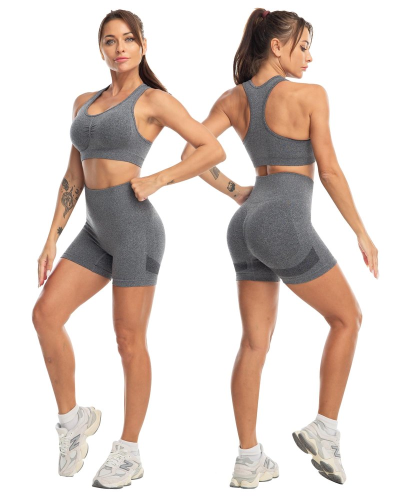 SALSPOR 3 Piece Workout Sets for Women Butt Lifting Leggings with High Impact Sports Bra Gym Shorts Activewear Matching Set(3DWX-Dark Grey-M)