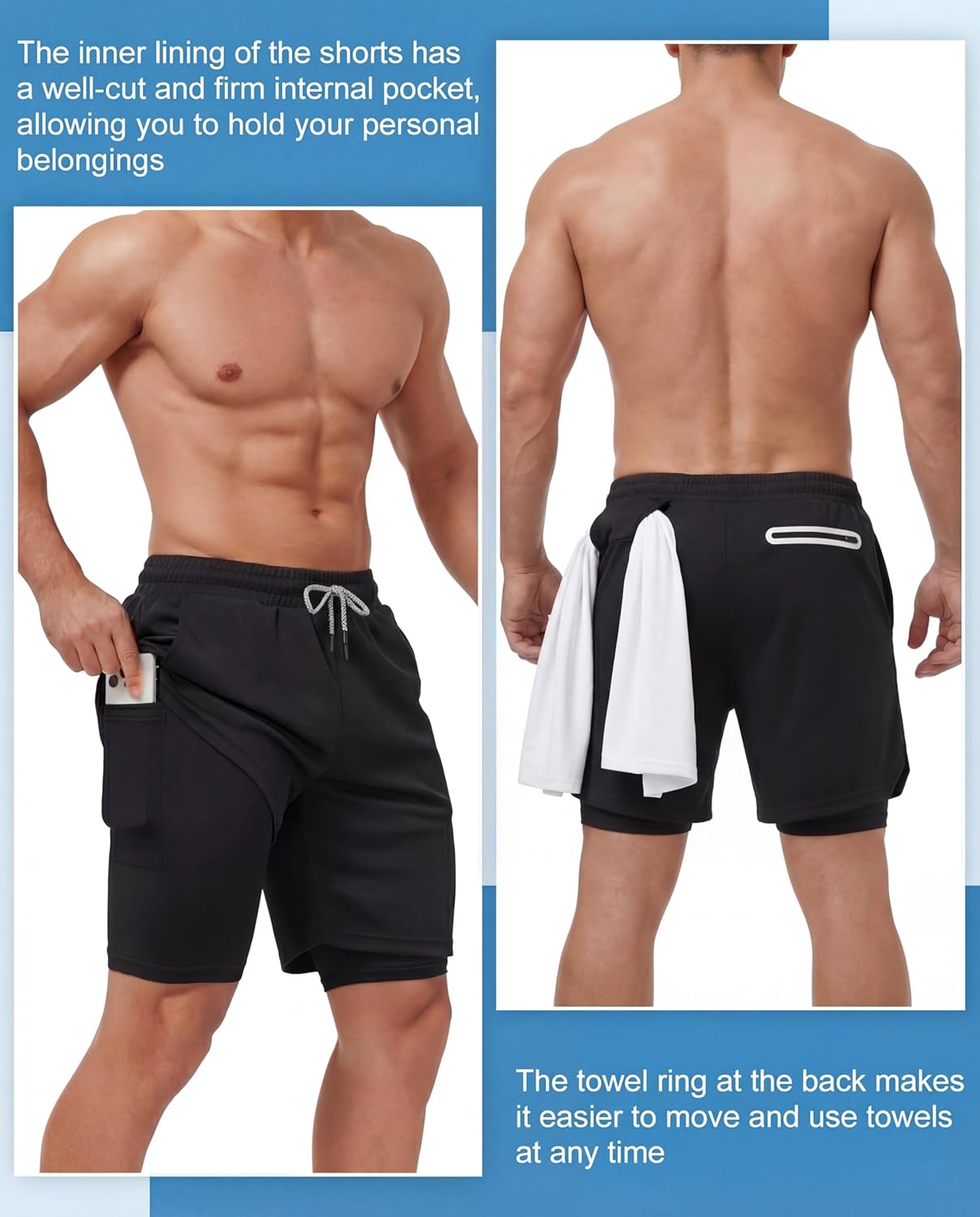 Sureio Men's 2-in-1 Gym Workout Running Shorts - Quick Dry, Lightweight, 7-Inch with Liner & Towel Loop