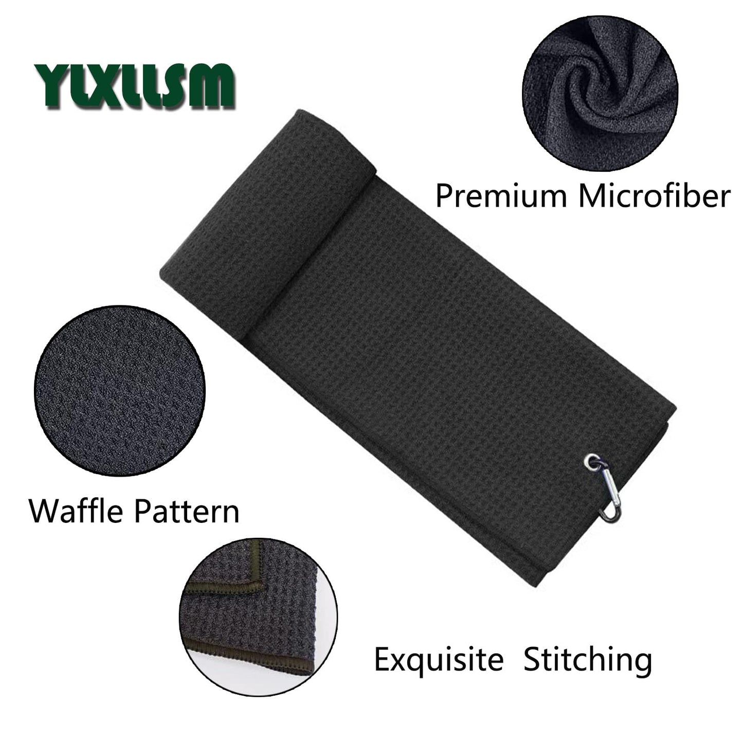 YLXLLSM Personalized Golf Towels for Golf Bags for Men, Funny Custom Letter J Embroidered Golf Towel with Clip Club Brush Groove Cleaner, Monogrammed Golf Towel Accessories Gift for Men Golfer Black